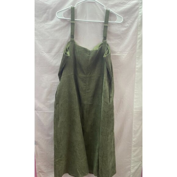 NWT Davi & Dani Size 2XL Olive Green Corduroy Overall Dress with Slash Pockets - Picture 1 of 9